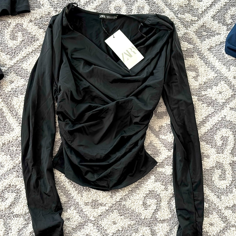Zara NWT black silky shirt M